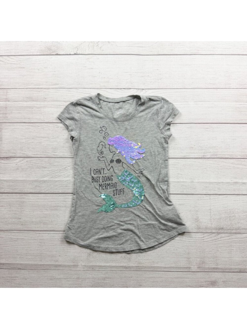 Justice Girls Mermaid Flip Sequin Grey T-Shirt 7